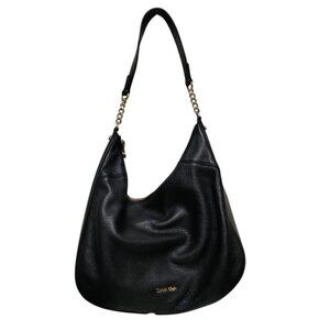 Calvin Klien Classic Pebble Leather Black Hobo Gold Chain Embelished Bucket Bag